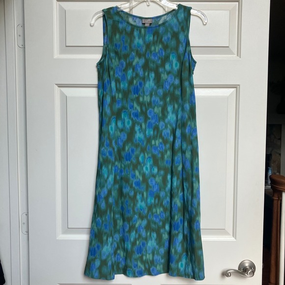 J. Jill Women's Sleeveless Dress Blue Green Abstract Print Casual Summer‎ Size 6 - Picture 1 of 8